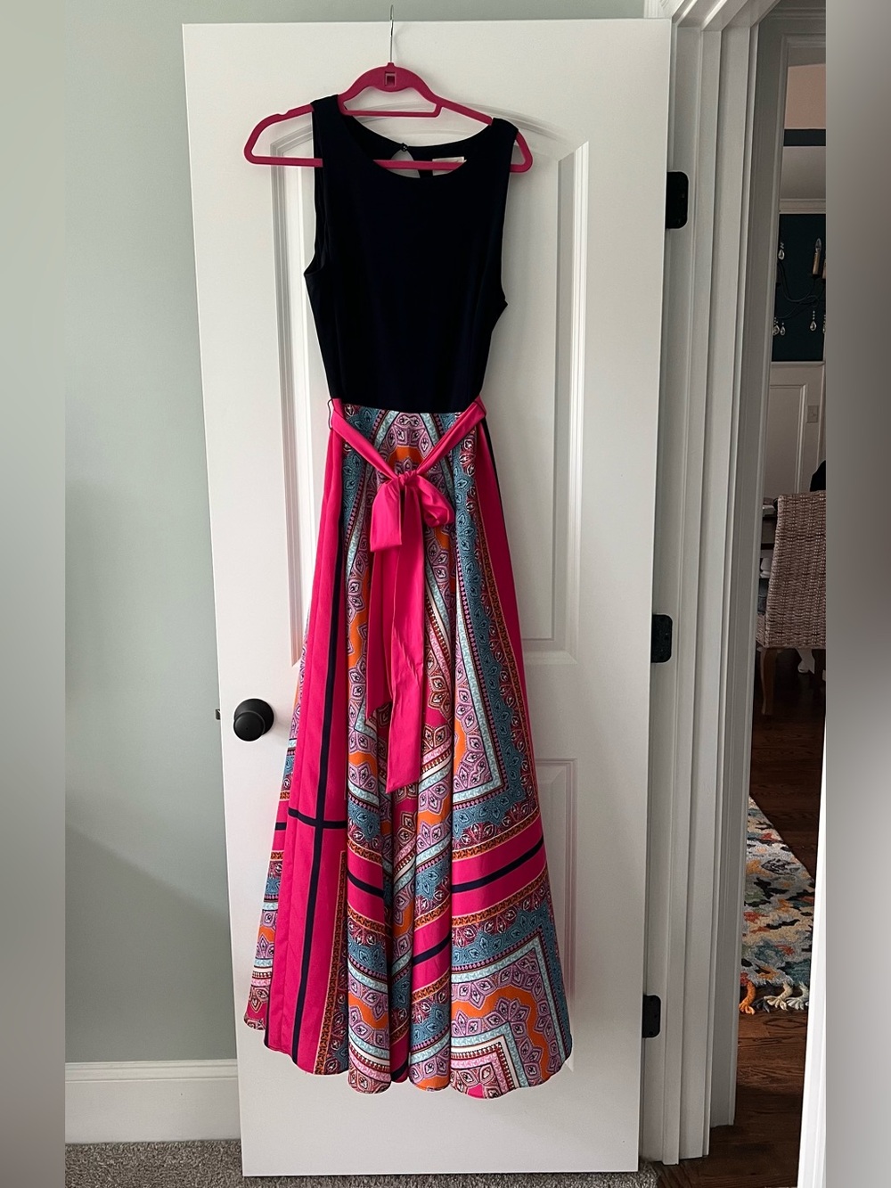 Eliza J Black Bodice with Multicolor Swirl Skirt